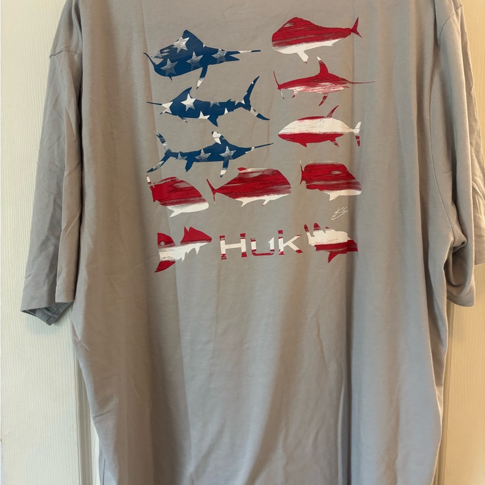 Huk Light Gray Short Sleeve Tee with Blue Logo - Picture 2 of 3